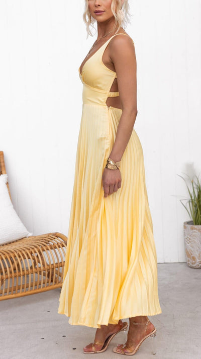 Eline | Vestido maxi con escote en V y falda plisada
