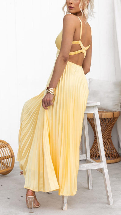 Eline | Vestido maxi con escote en V y falda plisada