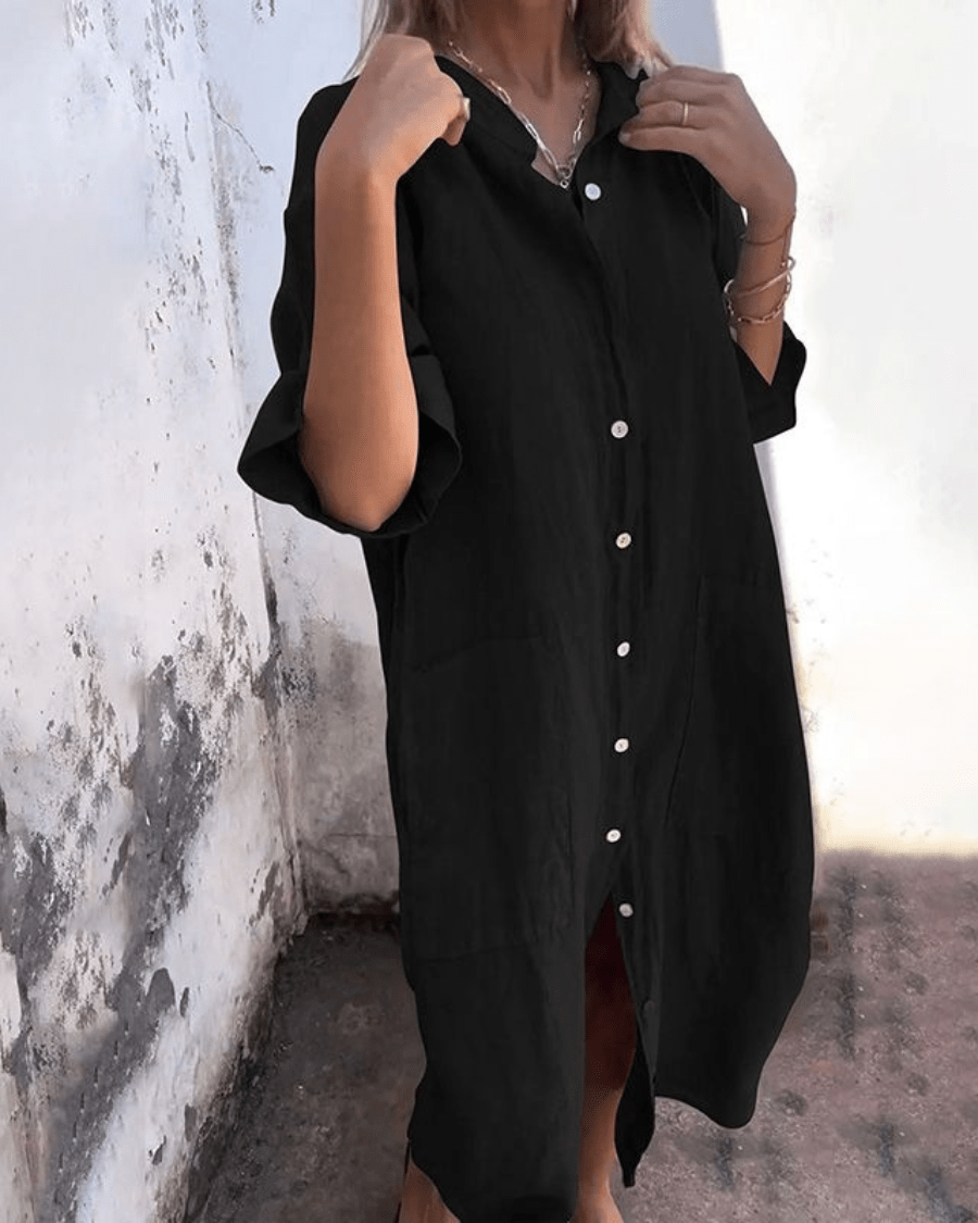 Mila | Vestido camisa casual estilo Ibiza a la altura del tobillo