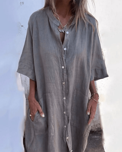Mila | Vestido camisa casual estilo Ibiza a la altura del tobillo