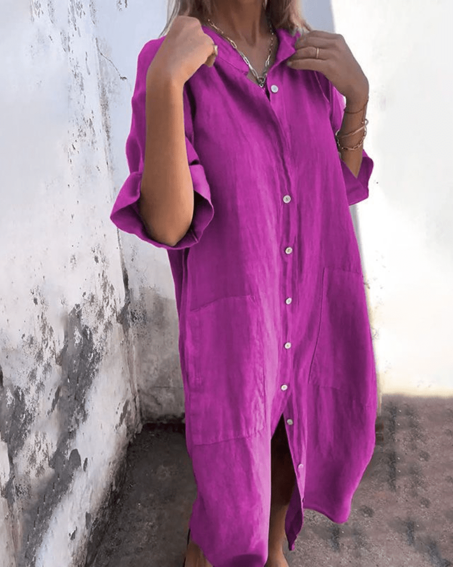 Mila | Vestido camisa casual estilo Ibiza a la altura del tobillo