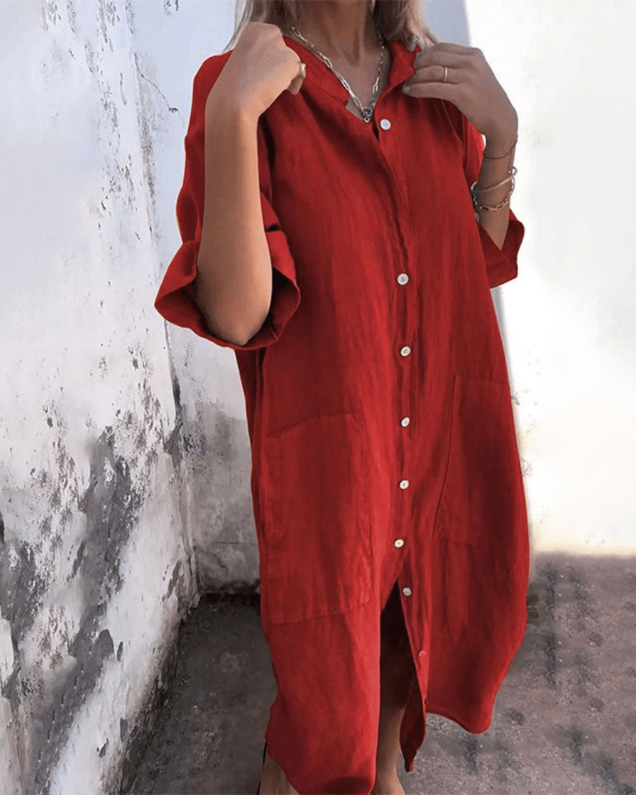 Mila | Vestido camisa casual estilo Ibiza a la altura del tobillo