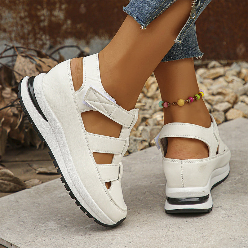 Sandalias ortopédicas para mujer con cierre de velcro, punta abierta y punta cerrada