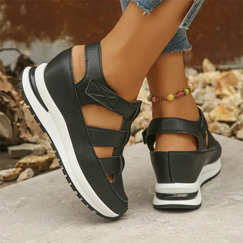 Sandalias ortopédicas para mujer con cierre de velcro, punta abierta y punta cerrada