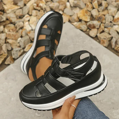 Sandalias ortopédicas para mujer con cierre de velcro, punta abierta y punta cerrada