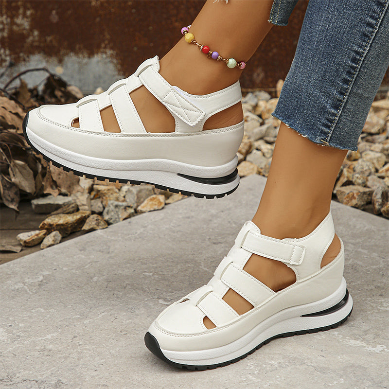 Sandalias ortopédicas para mujer con cierre de velcro, punta abierta y punta cerrada