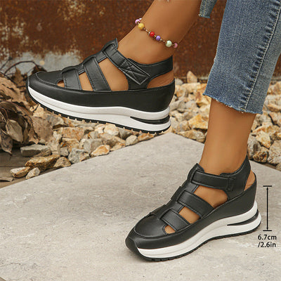Sandalias ortopédicas para mujer con cierre de velcro, punta abierta y punta cerrada
