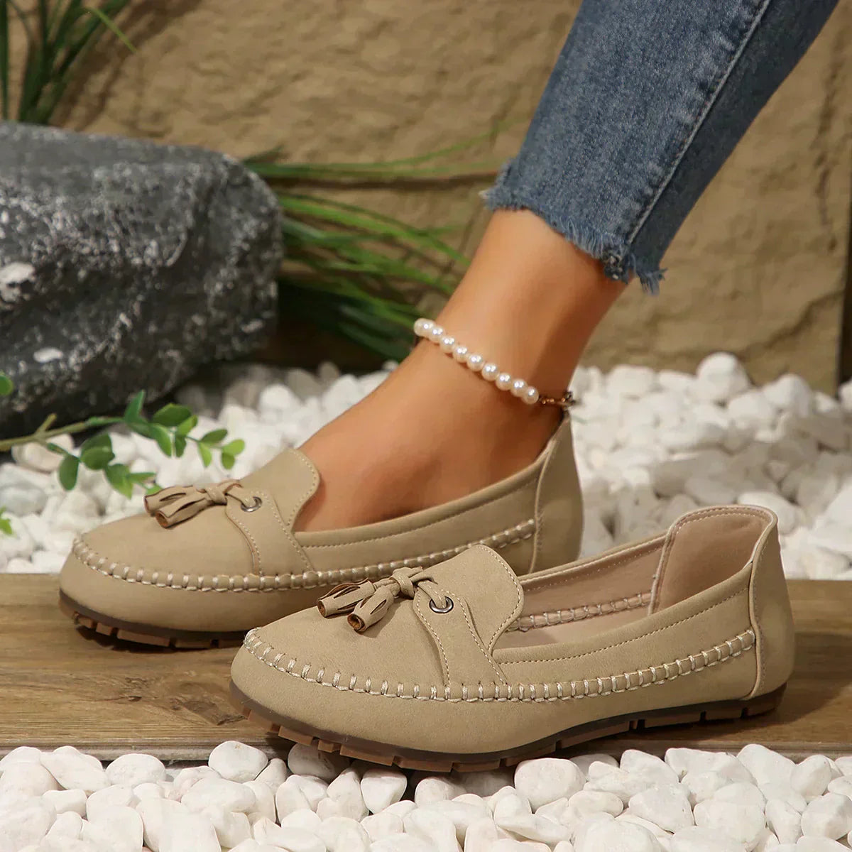 Laura | Mocasines cómodos y suaves para mujer en estilo vintage con lazo