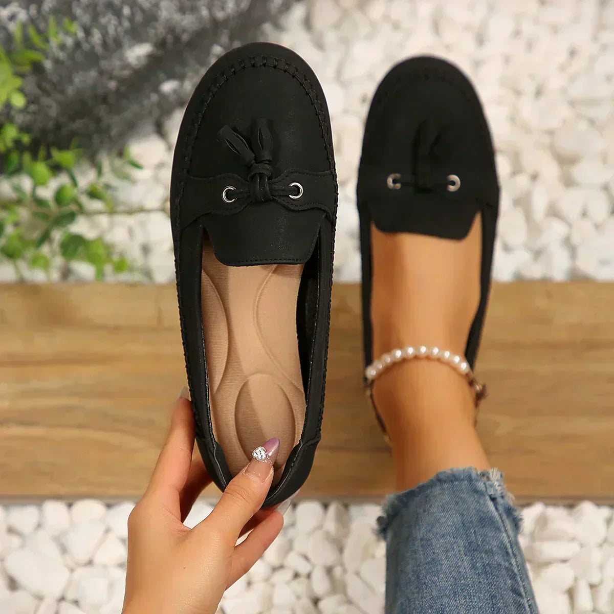 Laura | Mocasines cómodos y suaves para mujer en estilo vintage con lazo