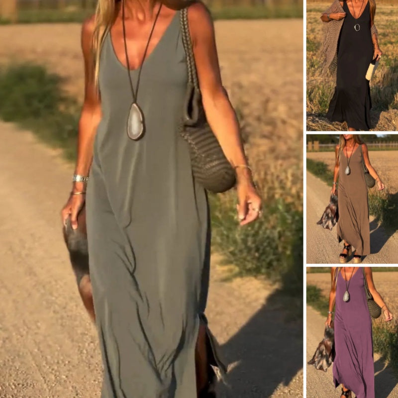 Isa | Vestido largo tipo camisola con escote en V