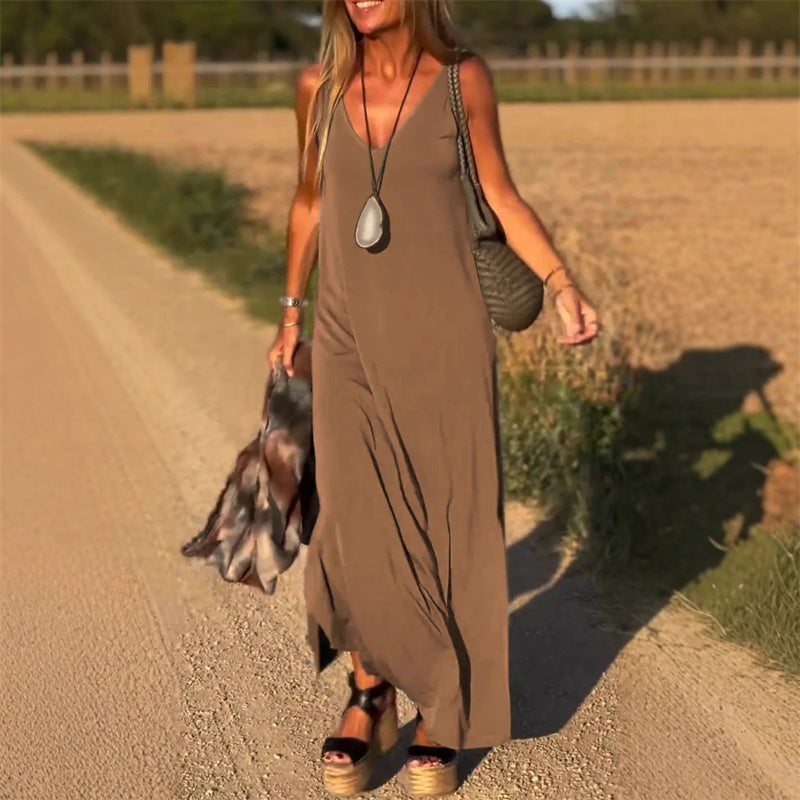 Isa | Vestido largo tipo camisola con escote en V