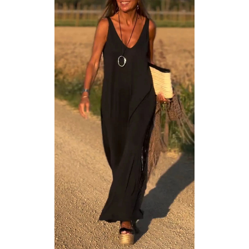 Isa | Vestido largo tipo camisola con escote en V