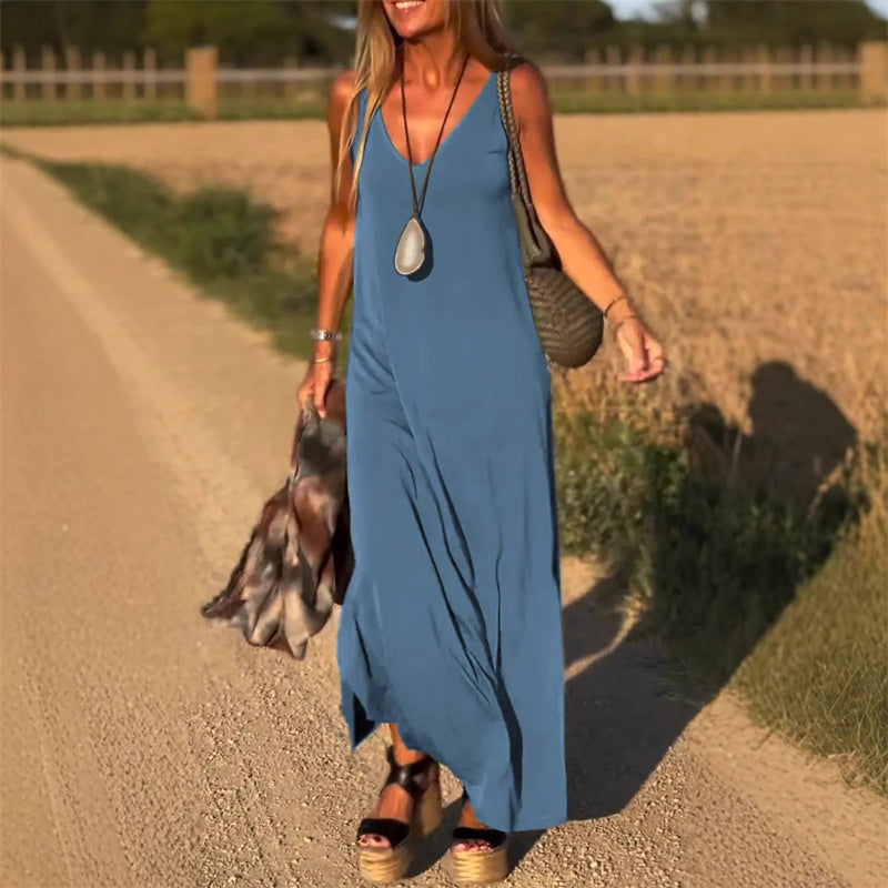 Isa | Vestido largo tipo camisola con escote en V